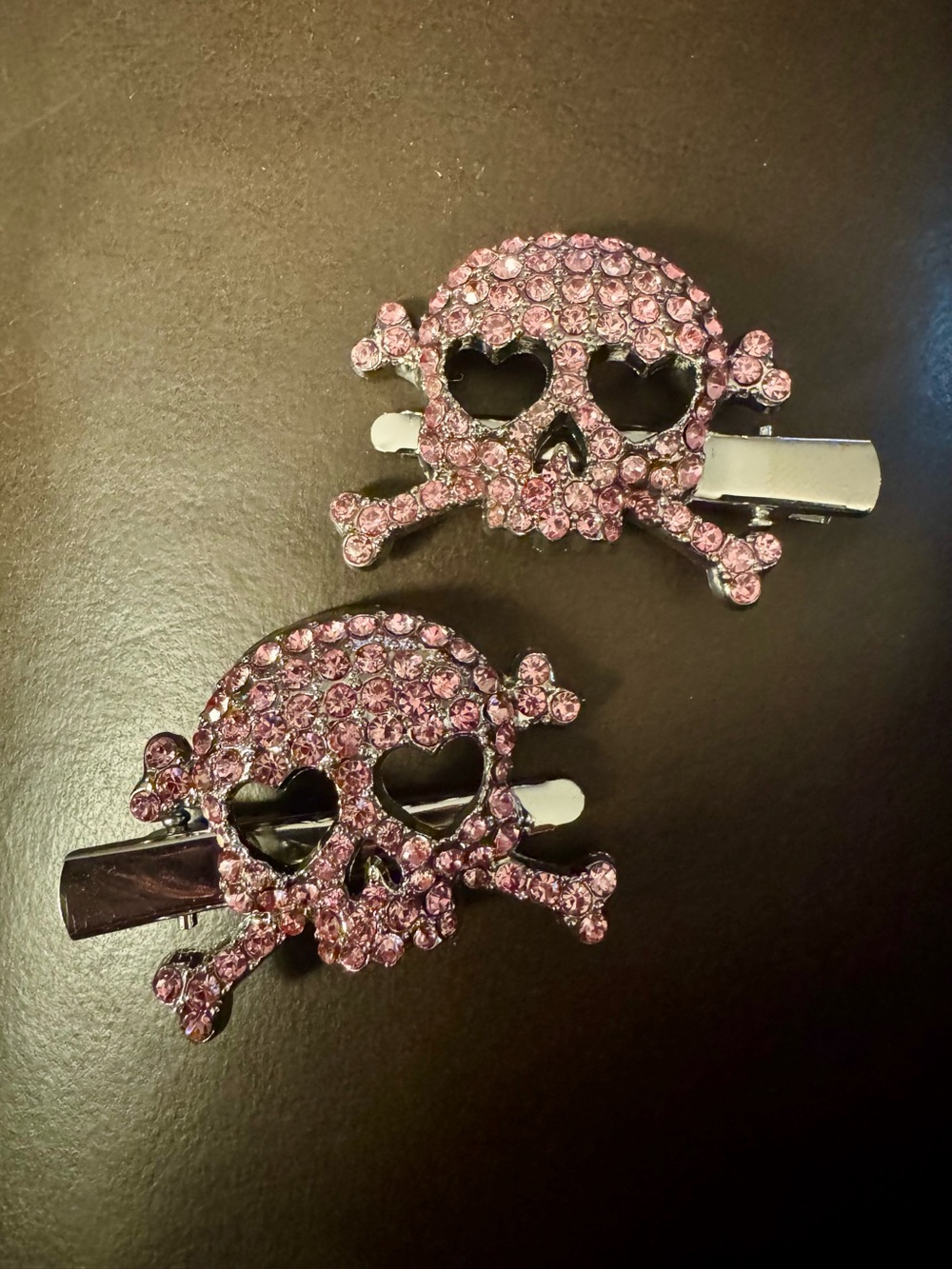 Pink Rhinestone Skull Hair Clips - Picture 4 of 6